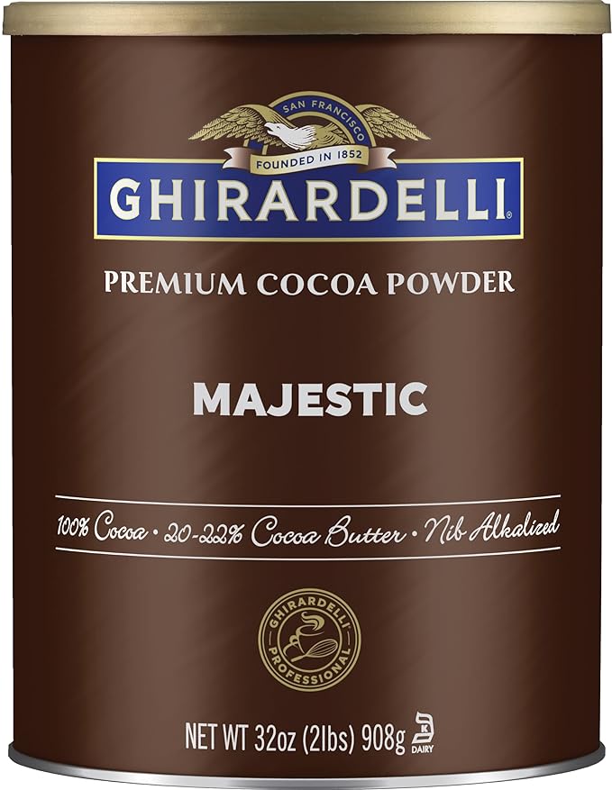Ghirardelli Majestic Premium Cocoa Powder 2 Pound Can with Ghirardelli Stamped Barista Spoon