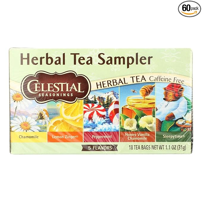 Celestial Seasonings Herbal Tea Sampler 20 Count 1.1oz Box (Pack of 6)