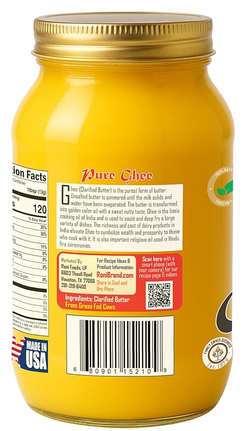 Rani Ghee Pure &amp Natural from Grass Fed Cows (Clarified Butter) 32oz(2lbs) 908g ~ Glass Jar | Paleo Friendly | Keto Friendly | Gluten Free | Kosher | Product of USA