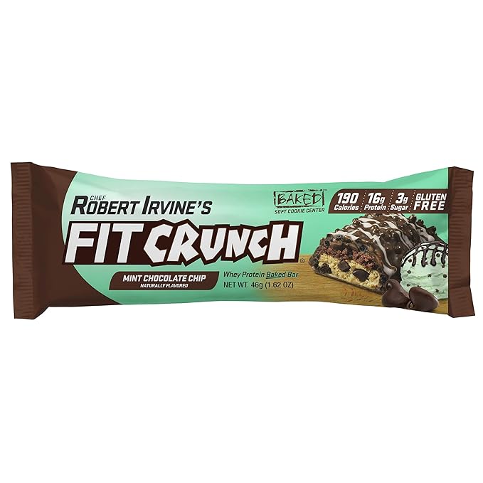 FITCRUNCH Snack Size Protein Bars World’s Only 6-Layer Baked Bar 3g of Sugar &amp Soft Cake Core (18 Bars Mint Chocolate Chip)