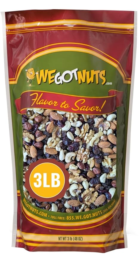 We Got Nuts Trail Mix Premium Blend with Almonds Cashews Cranberries RaisinsFilberts and Walnuts Kosher Certified 3 lb Resealable Bag