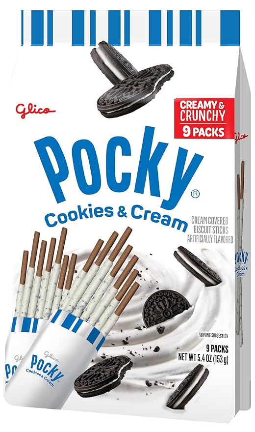 Pocky Cookies &amp Cream Family Size – 5 Bags (9 Individually Wrapped Pouches Each)