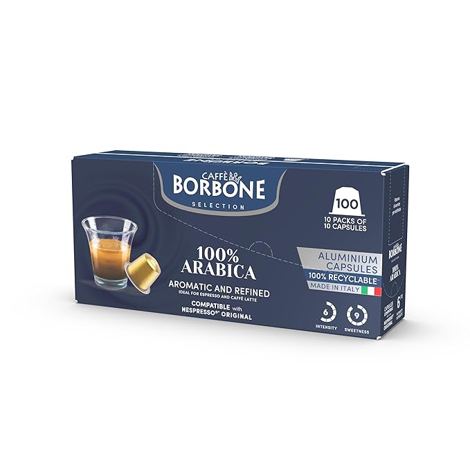 Caffè Borbone 100% Arabica Aluminum Capsules Compatible with Nespresso Original Machines Medium Roast 100 Count