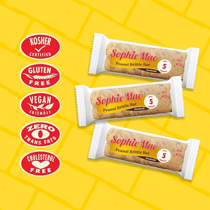 Atkinson's Sophie Mae Peanut Brittle Bar - Salty and Sweet Peanut Brittle - Gluten Free Kosher Vegan No Artificial Ingredients - 2.25 oz. Bar - 24 Count Pack