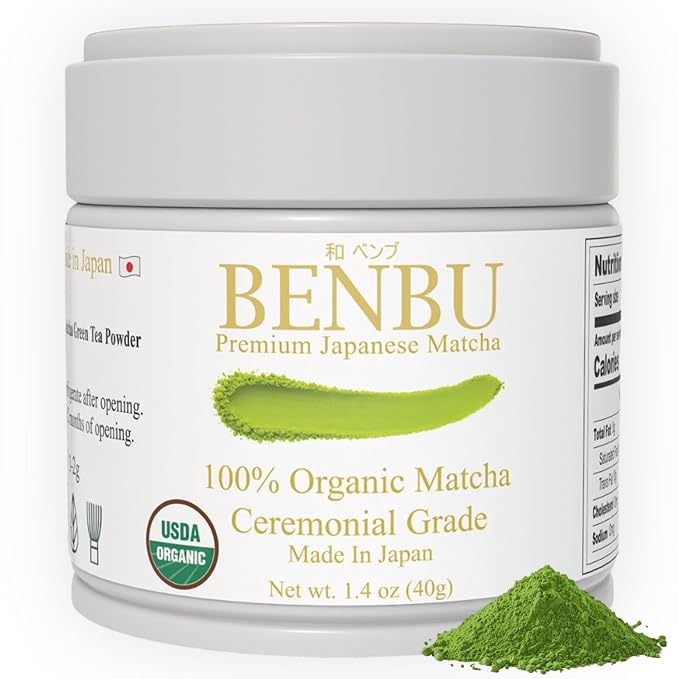 BENBU Matcha Powder - USDA Organic Ceremonial Grade First Harvest Stone-Milled in Japan Authentic Japanese Green Tea No Additives 1.4 oz (40g) Tin