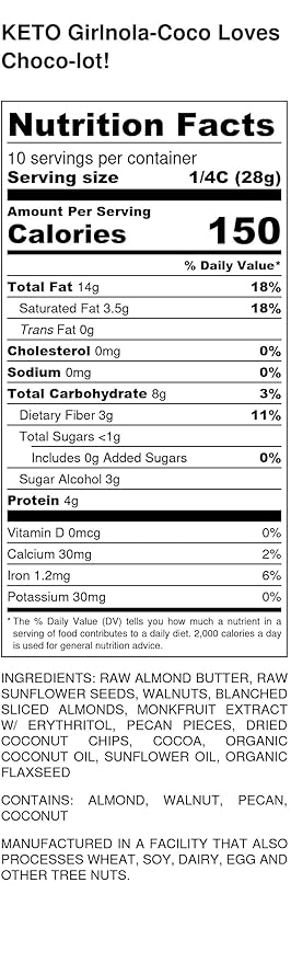 Low Sugar Low Carb Granola Cereal | Coco Loves Choco-Lot | 6 Pack | Nutty Girl Keto Girlnola®