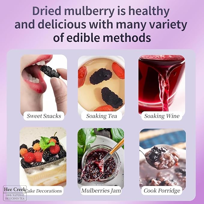 Hee Creek Top Grade Dried Mulberries Black Mulberry Tea 280g/10oz Wild Black Mulberry Dried Fruit No Sugar Added &amp No Additives Sand Free Nourishing 桑葚 桑葚干