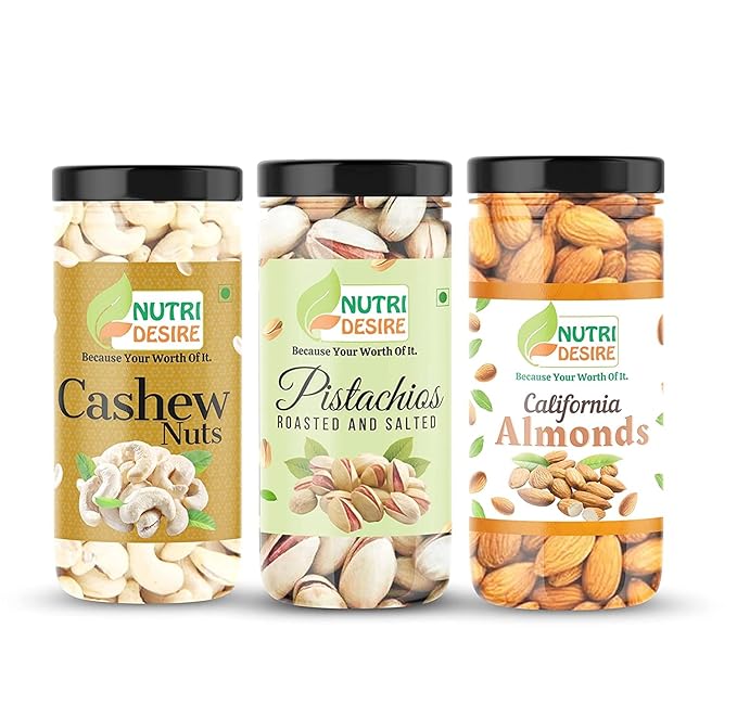 Nutri Desire Dry Fruits Combo 425g (Cashew-150g Almond-150g Pistachios-125g) Premium Dry Fruits