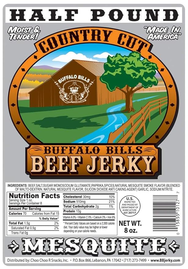 Buffalo Bills 8oz Mesquite Country Cut Beef Jerky Pack (moist &amp tender mesquite smoked beef jerky)