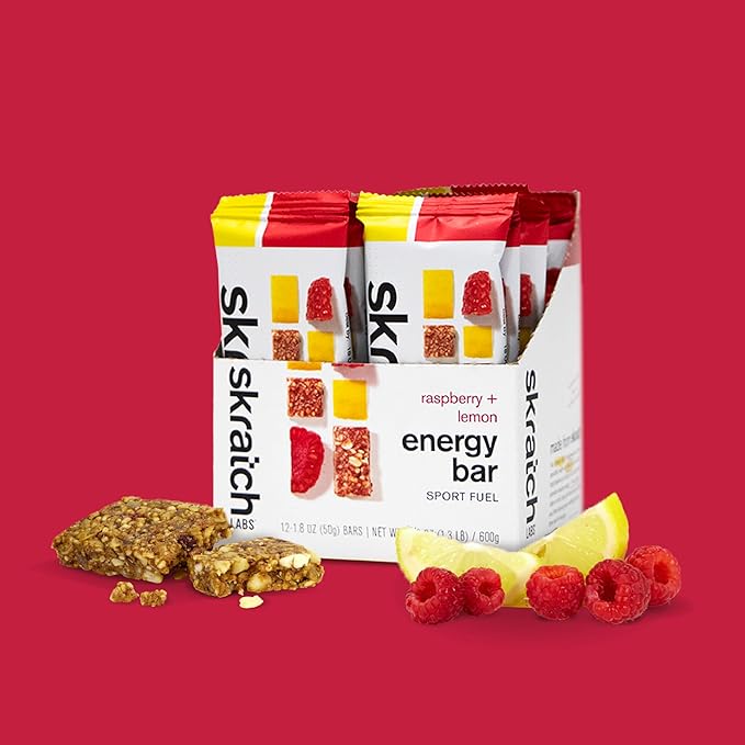 SKRATCH LABS Energy Bar | Raspberry + Lemon (12 pack) | Plant Based Healthy Snack | Low Sugar - 4g Protein | non-gmo gluten free soy free vegan kosher