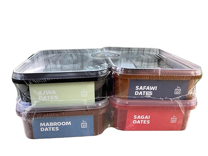 MAAN Al Ajwa 400g + Safawi 400g + Sagai 400g + Mabroom 400g Premium Dates 4 Pack NOORA Gift Pack