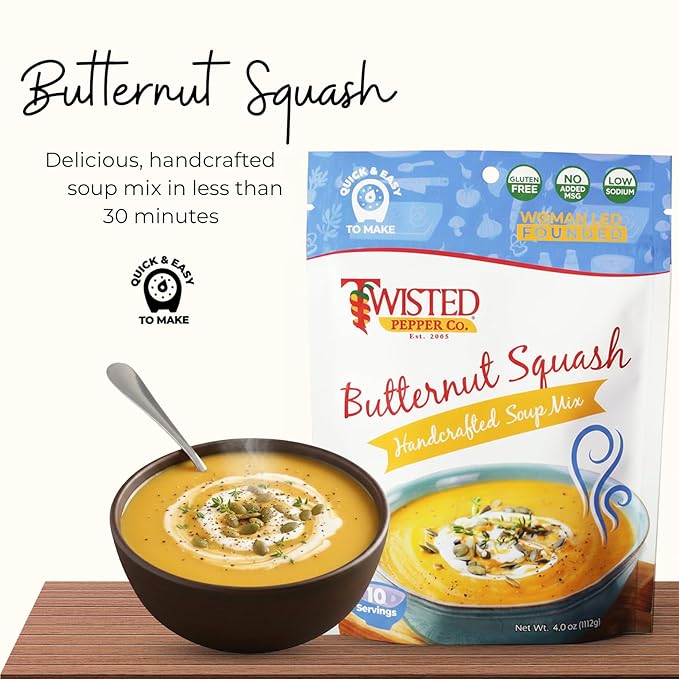 Twisted Pepper Co. Butternut Squash Soup Mix: Gluten-Free – Handcrafted Soup – Sweet Nutty &amp Creamy Fall Flavor Fast &amp Easy Comfort Meal Ready in 30 Minutes Serves 10
