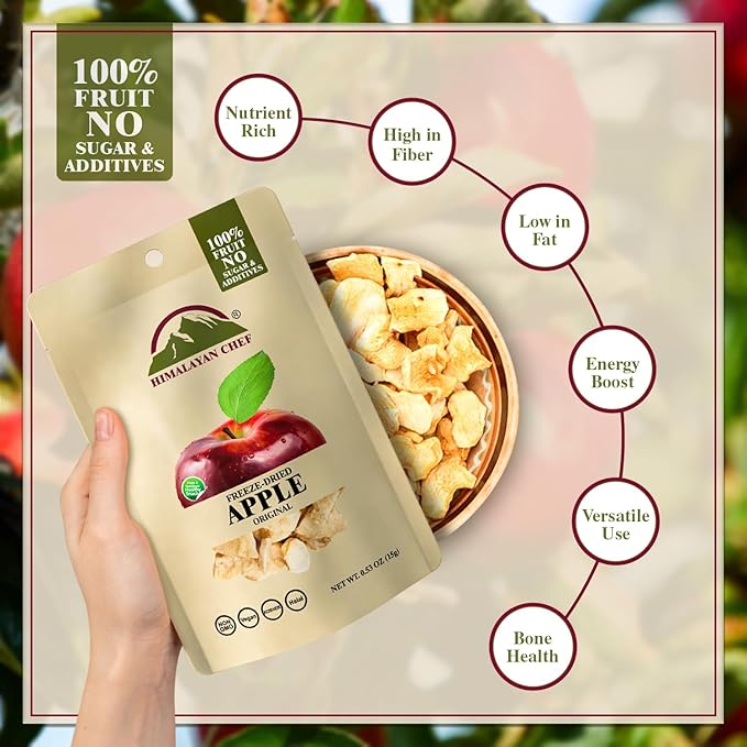 Himalayan Chef Freeze-Dried Apple 15g/Each (Pack of 20) | Organic Dried Fruit Snacks Healthy Snack for Kids &amp Adults | Baby Snacks Freeze-Dried Fruit