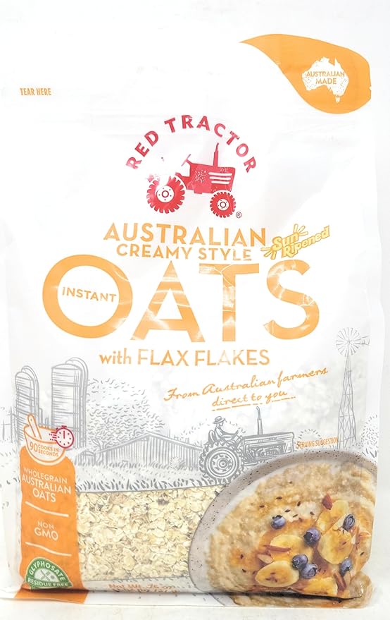 Red Tractor Australian Creamy Style Instant Oats with Flax Flakes Non-GMO 26 oz Wholegrain
