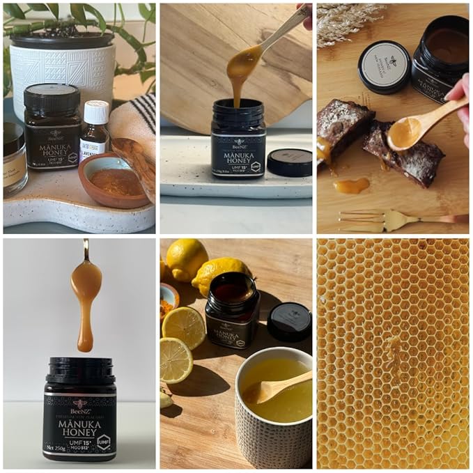 BeeNZ Raw Manuka Honey Certified UMF 15+ (MGO 514+) Pure New Zealand Monofloral Manuka Natural Sweetener Superfood for Immune Support No Sugar Added Traceable from Hive to Jar 8.8 oz/250g