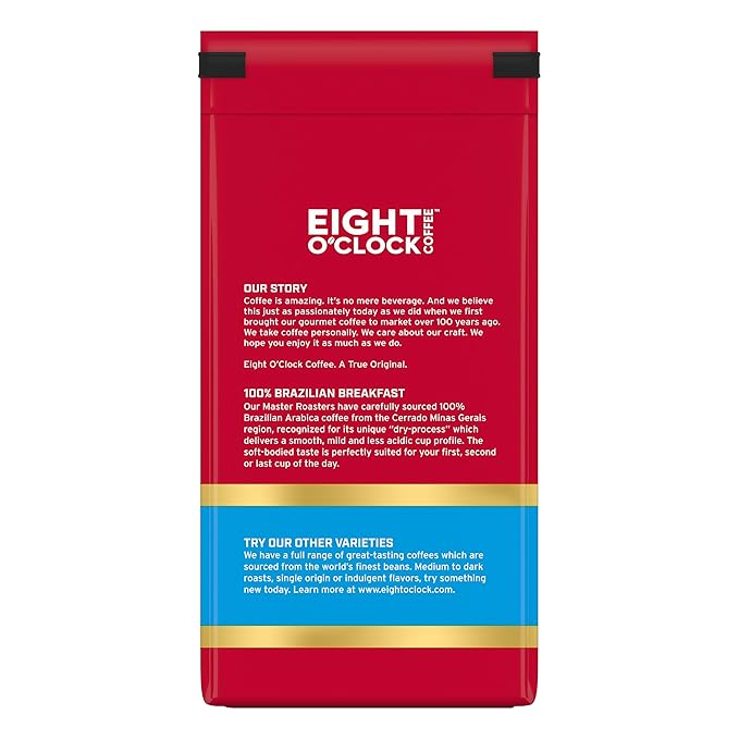 Eight O'Clock Coffee 100% Brazilian Breakfast Ground Coffee Medium Roast 11 Ounce (Pack of 1)