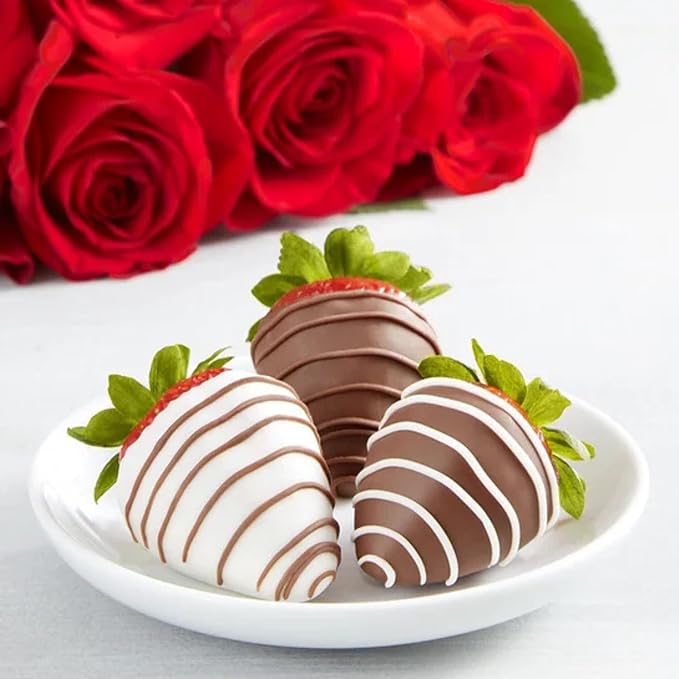 Shari’s Berries 12 Classic Red Roses &amp 6 Chocolate Covered Strawberries Gift Set | Chocolate &amp Fresh Flower Gift Box | Valentine's Day Anniversary Celebrations &amp Thank You’s
