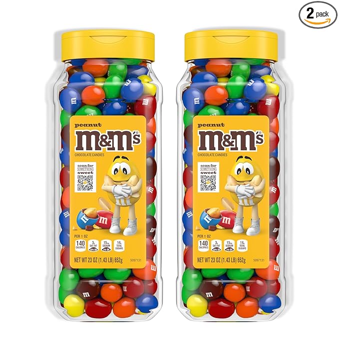 M&ampM’S Peanut Candy Jars Assorted Chocolate Candies Party Size Bulk Movie Night Treats Bulk Chocolate Candy Buffet Chocolates Resealable and Recyclable 23 Oz Each Pack of 2