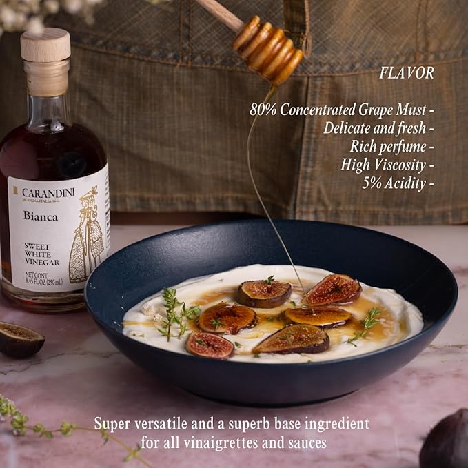 Carandini Bianca Sweet White Vinegar | Italian White Balsamic-Style Vinegar Gourmet Substitute for White Balsamic or Wine Vinegar – Made in Italy 8.45 fl oz (Pack of 2)