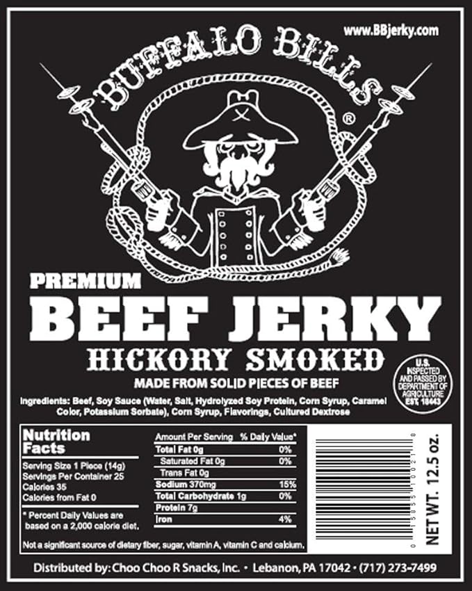 Buffalo Bills 12.5oz Premium Hickory Beef Jerky 7” Strips (25 hickory smoked jerky strips per bag)
