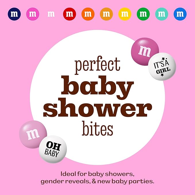 M&ampM'S World Baby Girl Milk Chocolate Favors 20 Packs 0.75oz each with Pink and White M&ampM'S for Girl Baby Showers Gender Reveal Parties and Guest Giveaways