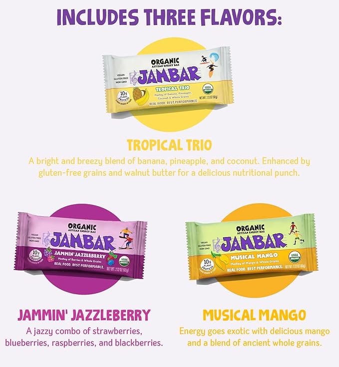 JAMBAR Organic Artisan Energy Bar (Vegan Variety Pack -12 Pack)