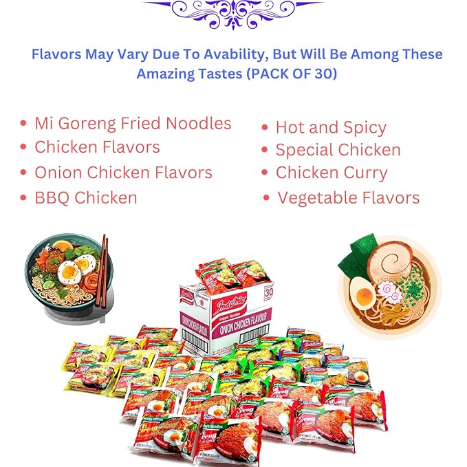 Indomie Variety Pack - 6 Flavors in 1 Case (30 Bags)