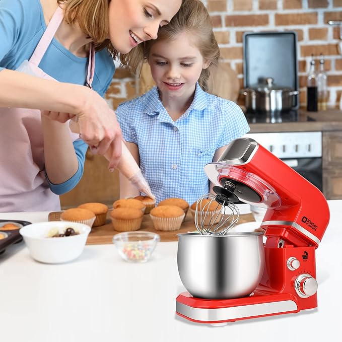 Stand Mixer Kitchen in the box 3.2Qt Small Electric Food Mixer6 Speeds Portable Lightweight Kitchen Mixer for Daily Use with Egg WhiskDough HookFlat Beater (Red)