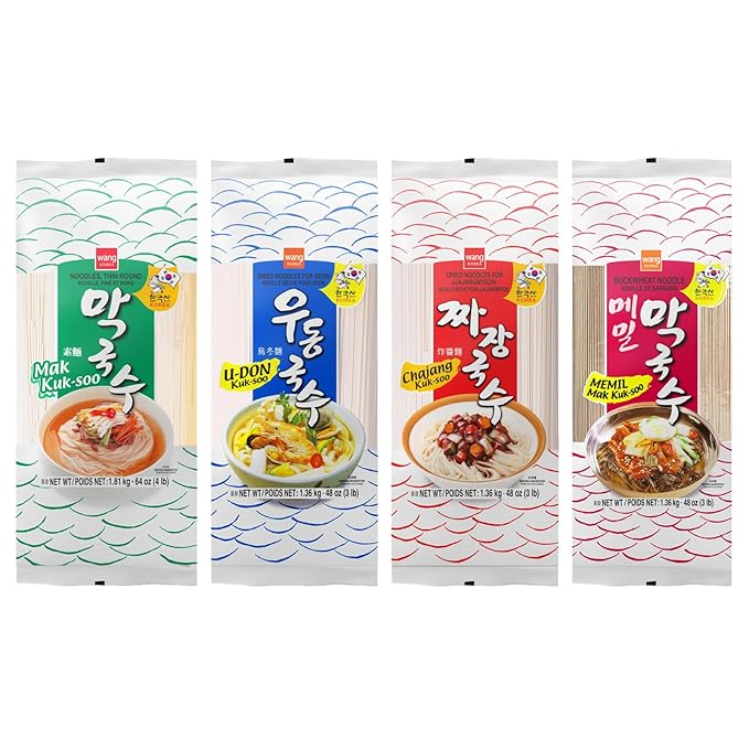 Wang Essential Korean Noodle for Pantry - Makguksu Udon Jjjajang Memil Soba