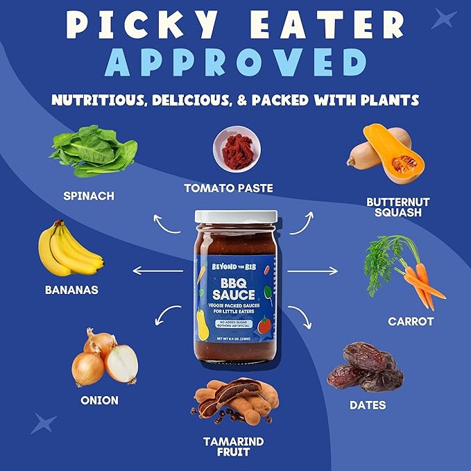 Beyond the Bib - Toddler and Kids Healthy Meal Sauces and Dips - Made with Vegetables No Added Sugar No Salt No Artificial Ingredients - Ready to Eat - For 24+ Months (BBQ - 3 Pack)