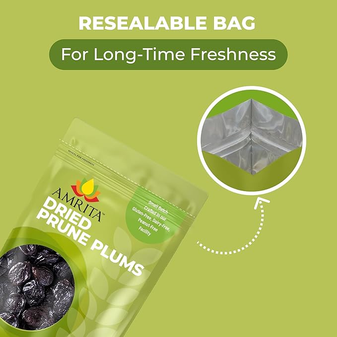 Amrita Dried Plums Pitted Prunes 4 lb | Gluten-Free Snack | Dried Prune Plums Packed Fresh in Resealable Bags | Vegan non-GMO Allergen Friendly Healthy Snacks | Healthy Sweet Treat | No Added Sugar