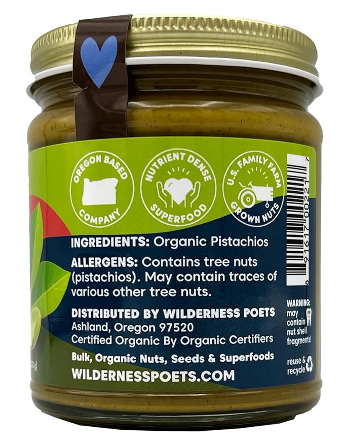 Wilderness Poets Pistachio Butter - Organic Raw 100% Pistachio (640 Ounce - 40 Pound - 5 Gallon) - Perfect for Dubai Chocolate Bar Desserts with Kataifi or Savory Creations - Unsweetened Californi