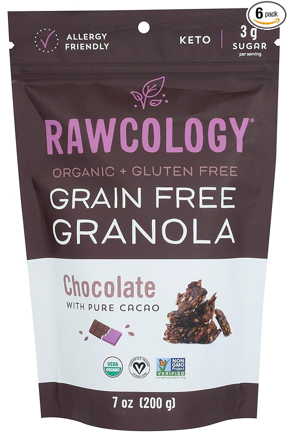 Rawcology Raw Crunch Granola Chocolate with Raw Cacao USDA Certified Organic Vegan Nut Free Dairy Free Soy Free Gluten Free &amp Non-GMO 7 Ounce (Pack of 6)