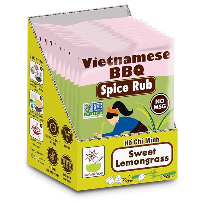 Star Anise Foods - Vietnamese BBQ Sweet Lemongrass Spice Rub Contains No MSG and Gluten Free - (Pack of 10 packets of 1 oz each)