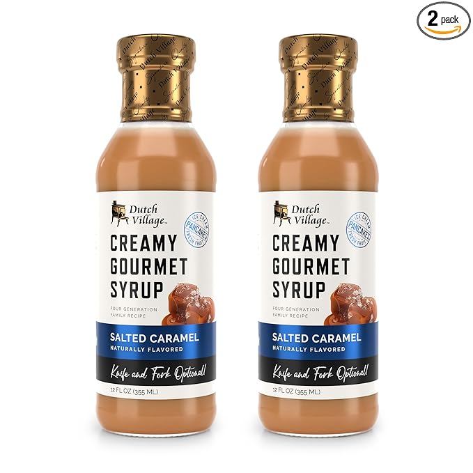 Creamy Gourmet Breakfast &amp Dessert Syrup | Organic Ingredients - Clean Label | No Preservatives Artificial Flavors or Corn Syrup | Gluten-Free | Dutch Village Salted Caramel 12 fl oz - 2 PK