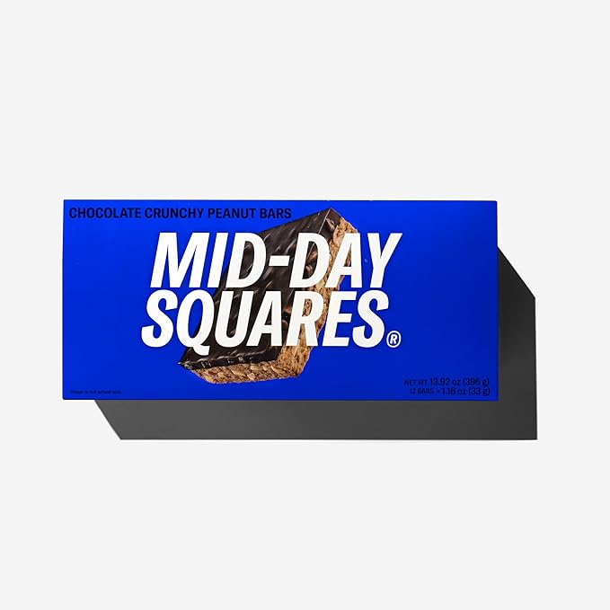 Mid-Day Squares Crunchy Peanut Protein Chocolate Bars 1.16 Oz each 3 Packs (36 Squares) | Made with Real Chocolate 6g Plant Protein 4g Fiber Gluten Free Plant-Based