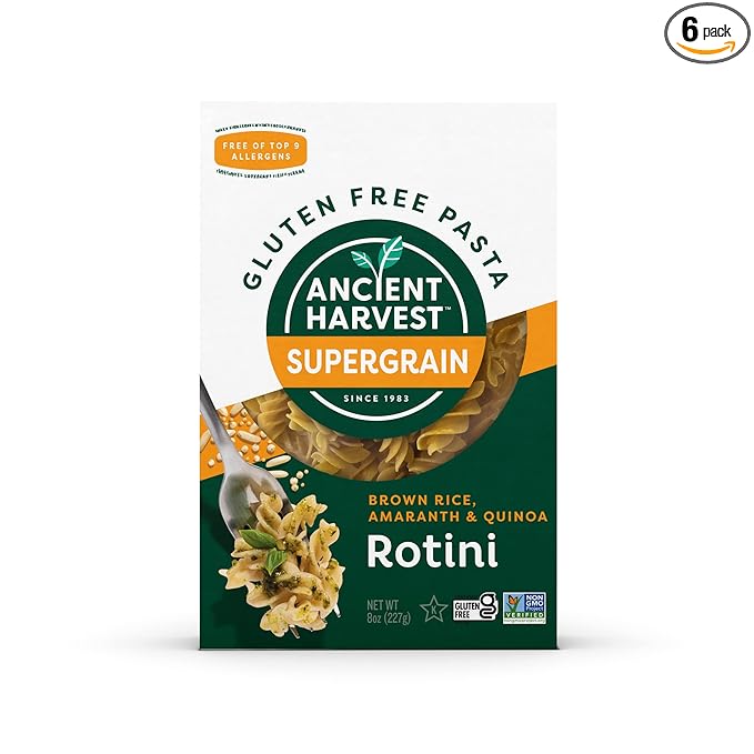 Ancient Harvest Gluten-Free Supergrain Pasta Plant-Based Vegan Rotini with Amaranth &amp Quinoa 8 Oz (Pack of 6)
