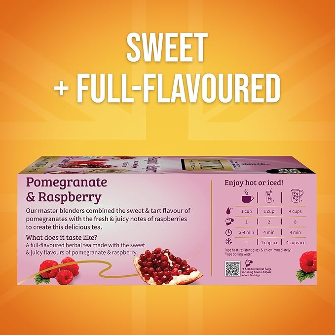 Twinings Pomegranate &amp Raspberry Herbal Tea Individually Wrapped Bags 100 Count (Pack of 1) Naturally Caffeine-Free Enjoy Hot or Iced 100 Teabags