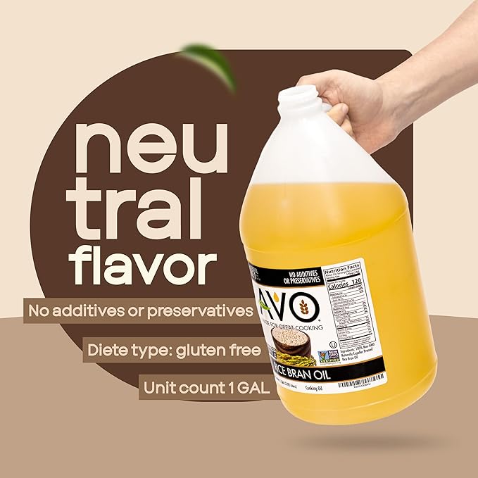 AVO Rice Bran Oil for Cooking or Frying 1 Gallon NON-GMO No Preservatives High Smoke Point 490°F Rice Oil