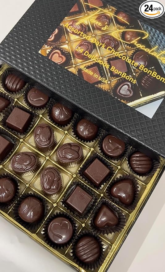Assorted Dark Chocolate Bon Bons – 24 Piece Dark Chocolate Candy Box – Nut &amp Fruit Filled Chocolates – 280g