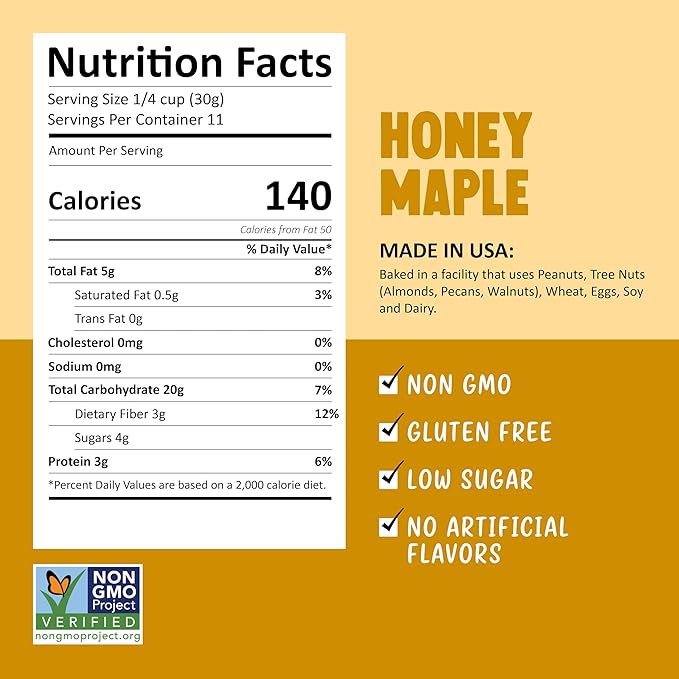 Kellys Four Plus Granola Cereal | Honey Maple Healthy Granola for Yogurt | Hand Made Snacks for Breakfast - 12 oz (Pack of 6)