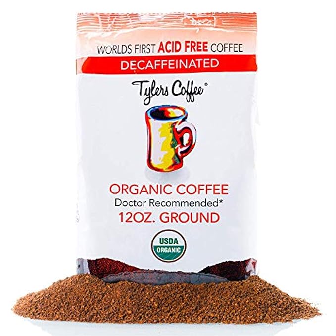Tyler's USDA Organic Ground Coffee – Low Acid 100% Arabica Decaffeinated Coffee Medium Roast Smooth &amp Balanced Flavor – 12 oz