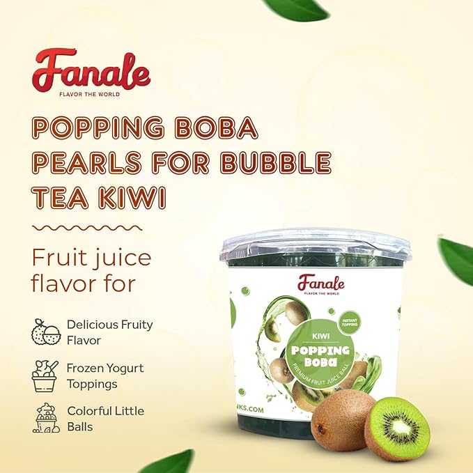 Fanale Kiwi Popping Boba Pearls Vegan Non GMO Gluten Free Fat Free Perfect for Bubble Tea Smoothies Ice Cream Desserts and Beverages.