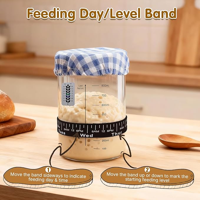 34oz Sourdough Starter Jar KitWide Mouth Sourdough Starter Container with Feeding Tracking Band Silicone Spatula&ampSourdough Starter Kit-Baking Supplies(2 pack). (Blue)