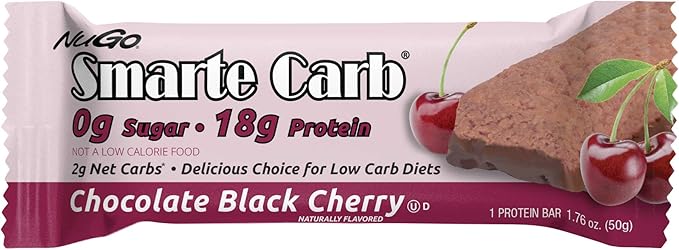 NuGo Smarte Carb Chocolate Black Cherry 18g Protein 12 Count and Peanut Butter Crunch 20g Protein 12 Count Bundle