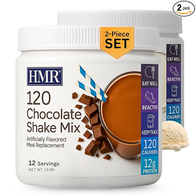 HMR 120 Chocolate Shake &amp 120 Vanilla Shake Meal Replacement Powder Twin Pack 12g Protein 120 Cal 2 Canisters of 12 Servings Each (Van/Choc)