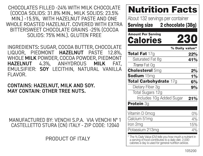 Venchi - Chocoviar Gianduja 35.27 oz Bag of Gianduja Chocolates Made Exclusively with Piedmont Hazelnuts Gluten-Free No Artificial Colors or Preservatives