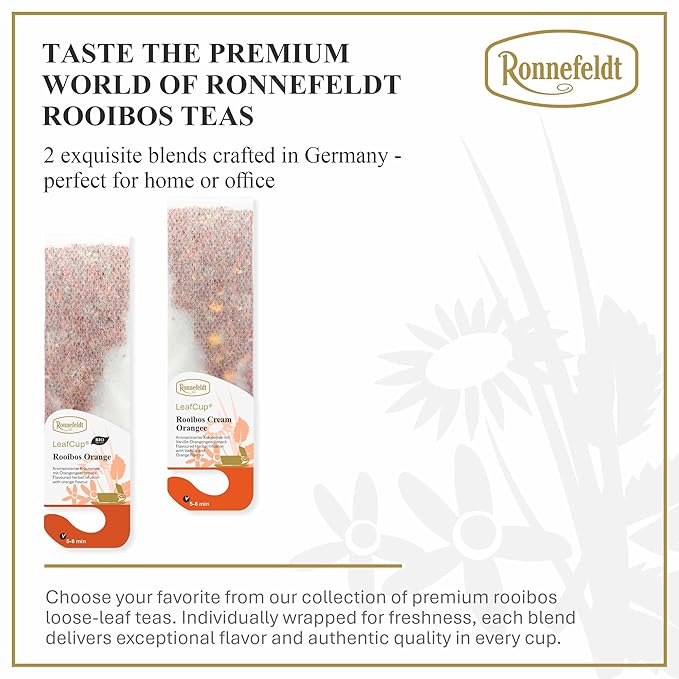 Ronnefeldt LeafCup Rooibos Cream Orange Chai – Naturally Caffeine-Free Red Herbal Tea with Orange Peel &amp Vanilla – Set of 6 Boxes – 90 Individually Wrapped Loose Leaf Tea Bags – Packed in Germany