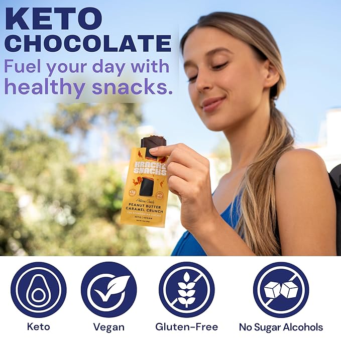 Krack’d Snacks Keto Chocolate Snack Bars 5 Pk | Handmade Low Carb Sugar Free Dark Chocolates with Peanut Butter Caramel Crunch Allulose | Vegan Non-GMO Gluten Free Chocolate Candy Bar