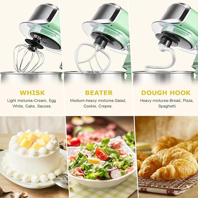 Kitchen in the box Stand Mixer3.2Qt Mini Electric Food Mixer6 Speeds Portable Lightweight Kitchen Mixer for Daily Use with Egg WhiskDough HookFlat Beater (Green)
